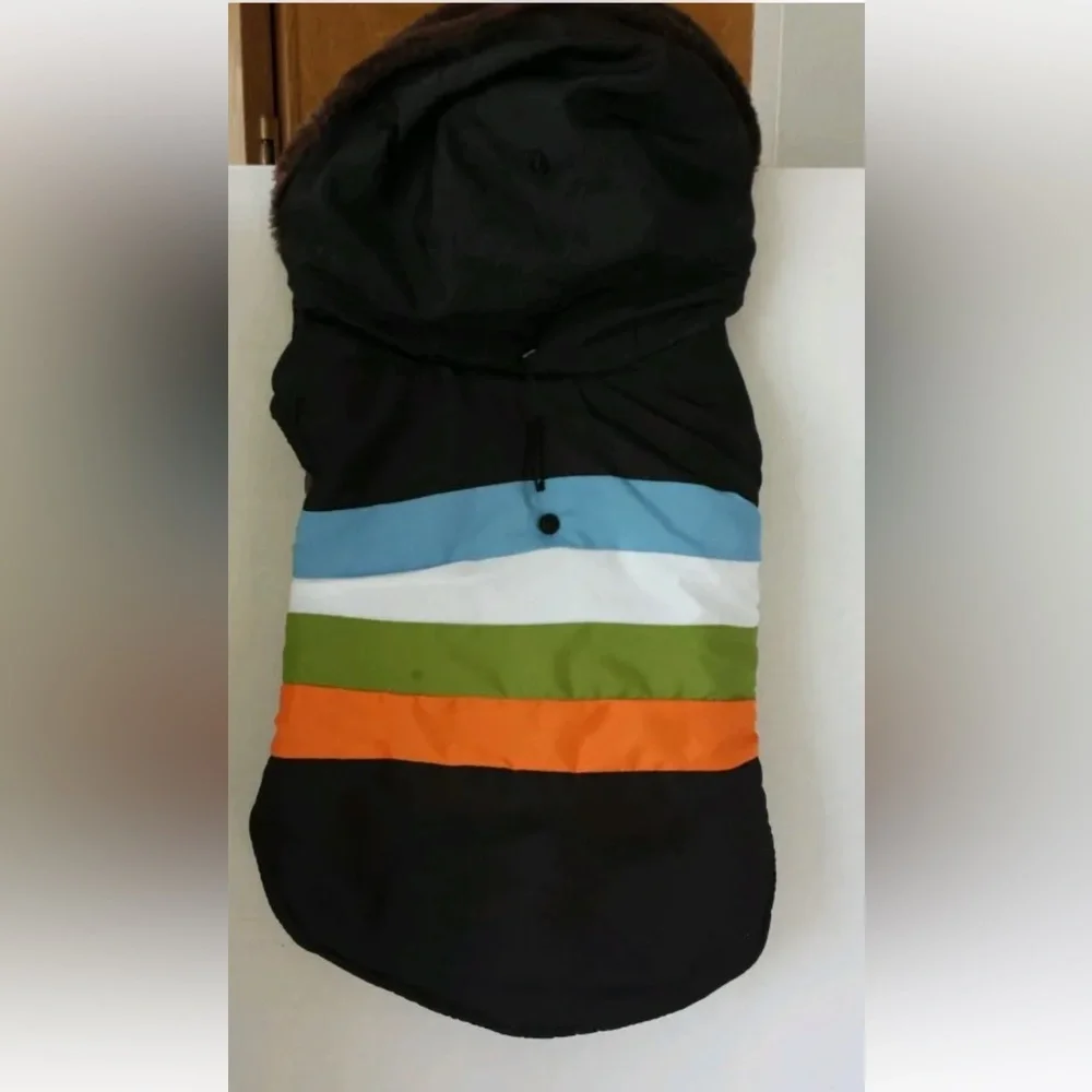 Nylon Dog Coat Med Peke Pomeranian‎ Basenji RN 52469 Black Stripes Hood